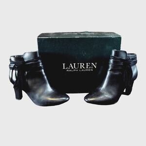 Black Boots Lauren Ralph Lauren Belcia Sz 6.5 Fringed Tassel Calf & Kid Leather
